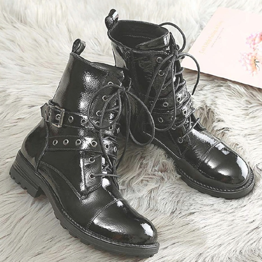 1 LEFT!  Patent Leather Punk Rock Combat Booties - Picture 3 of 7